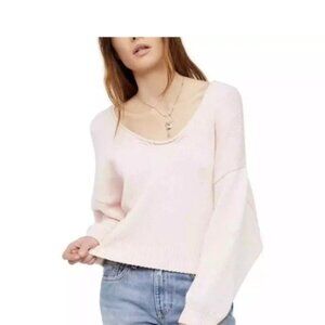 Free People Perfect Day Cotton Pullover Knit Long Sleeve Sweater in Pink - Sz S